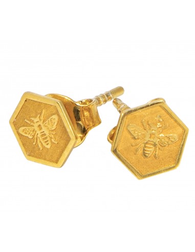 Bienen Ohrringe auf einem Hexagon - vergoldetes Silber