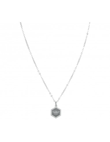 Halskette mit einem Bienenanhänger auf einem Hexagon - rhodiniertes Silber